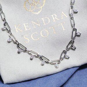 Kendra Scott Lindy Silver White CZ Crystal Chain Necklace